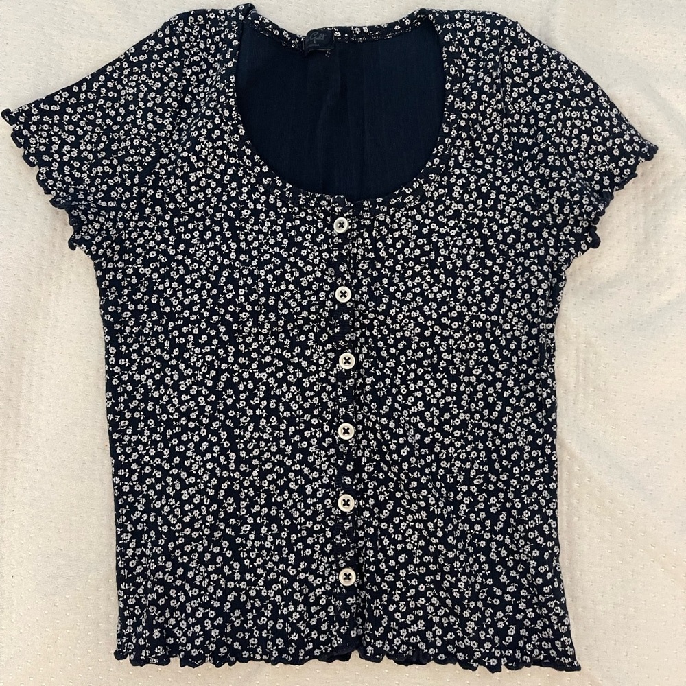brandy melville navy floral print top